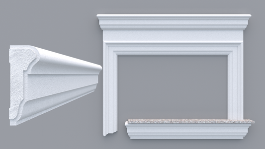 Profil decorativ din polistiren pentru geamuri si usi TRIMINNO-F0004, folosit  ca si ancadrament,solbanc sau cornisa de dimensiuni 56x150x2000