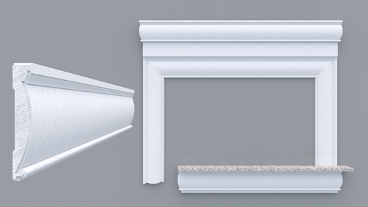 Profil decorativ din polistiren pentru geamuri si usi TRIMINNO-S0001, folosit  ca si ancadrament,solbanc sau cornisa de dimensiuni 25x159x2000