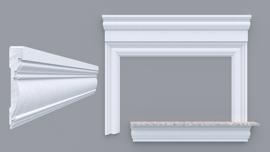 Profil decorativ din polistiren pentru geamuri si usi TRIMINNO-S0002, folosit  ca si ancadrament,solbanc sau cornisa de dimensiuni 25x152x2000